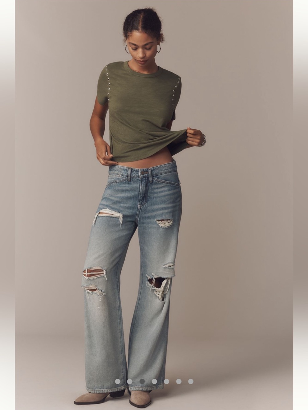 NWT Anthropologie The Bennie Cotton Slub Crew Neck Grommet Tee by Pilcro